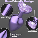 3 Pcs Metal Jeweled Butt Plug Set – Colorful Heart Shaped Anal Trainer Kit For Beginner, Women, Men, Couples – G Spot Adult Sex Toys, Luxury Anal Beads For S&M And Gay Play(Mix)