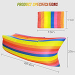 Rainbow Inflatable Sofa - Portable Lounger For Adults & Kids, Indoor Outdoor Camping Furniture Waterproof Pvc Bean Bag Chair | Festival, Beach, Dorm Room Decor | Easy To Inflate & Carry
