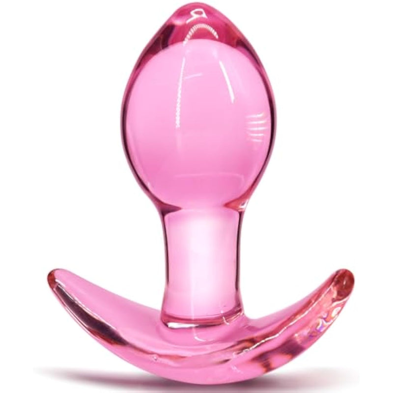 Anal Plug For Comfortable Long-Term Wear Glass Butt Plug With Curved Based & Long Stem Pink Tapered Prostate Massager Sex Toy For Women Men Masturbation