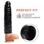 Reusable Black Penis Sleeve Extender Realistic Textured Cock Extender Body-Safe Stretchy Ultra-Soft Material Cock Enlarger Applicative For Men & Couple