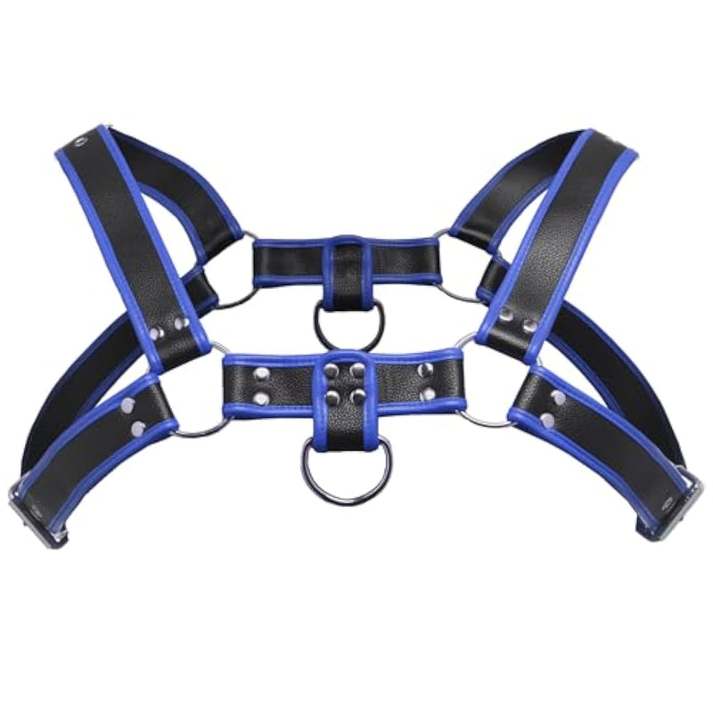 Bulldog Harness For Beginners, Men, Women, & Couples. Fully Adjustable. D-Rings And Durable. Vegan Leather. 1 Piece, Blue.