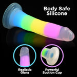 Lollicock 7" Glow-In-The-Dark Rainbow Premium Silicone Dildo For Men, Women, & Couples. Strong Suction Base Firm & Flexible Harness Compatible. 1 Piece, Rainbow
