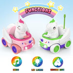 2 Pack Unicorn Remote Control Car For Toddler, Unicorns Gifts For Girls And Boys, Car Toys For Kids With Led Lights And Music, Christmas Birthday Gifts For Baby 2 3 4 5 Year Old