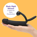 Double Fun Vibrating Double Penetration Strap On Dildo - 5.5 Inch Silicone Strap On Dildo For Men - 2 Bullet Vibrators & Cock And Ball Rings - Waterproof - Black