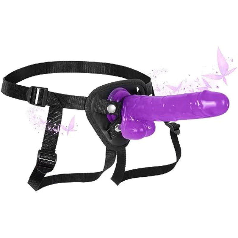 Adjustable Strap On Dildo, Wearable Realistic Harness 8.9Inch Soft Big Silicone Dildos Adult Sex Toy For Couples' Pegging, Lesbian, Gay, And Female Pleasure, Purple