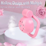 Press-Lock Penis Cage Set With 5 Sizes Rings And Metal Dilator, Flat Chastity Lock Male Small Lightweight Devices For Men Extreme, Adult Bondage Slave Fetish Sm Sex Toy For Men (Pink Cage+Dilator)