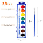 25 Pack Watercolor Paint Sets, 8 Washable Colors with Brushes