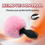 Silicone Bunny Tail Plug with Remote Control Vibrating Furry Pink Anal Tail