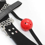 Leather Bdsm Ball Gag Collar Choker With Adjustable Chain For Women Adults Couples Flirt Sex Bondage Fetish Role Play