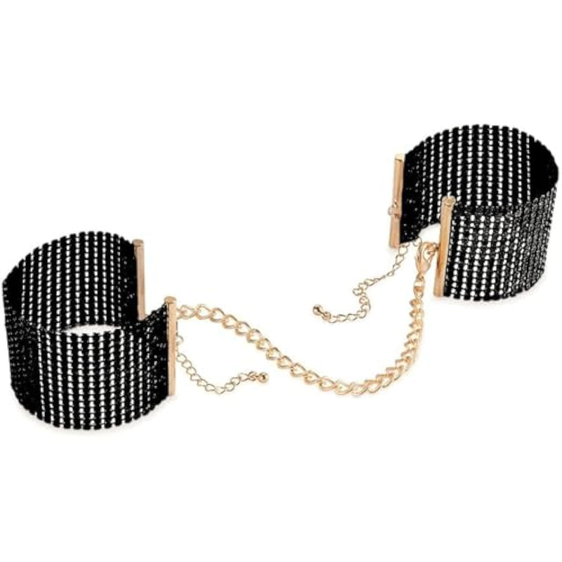Désir Métallique – Wearable Silver Mesh Bracelets Turn Into Handcuffs With Detachable Chain, 15–24?Cm (Black)