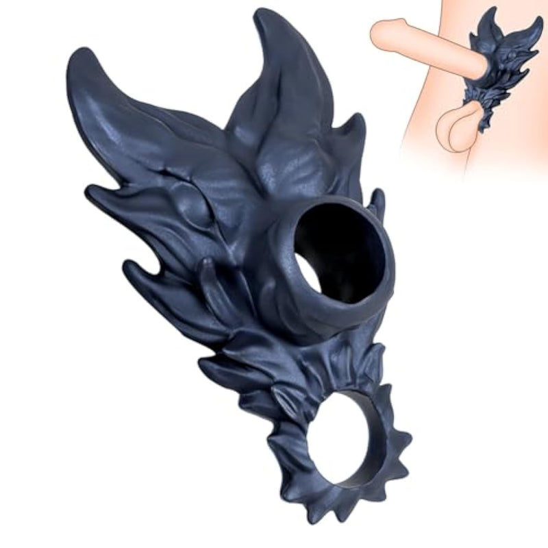 Cock Ring Penis Sleeve Extender Wolf Shape Male Penis Enlargement Ring Testicles Stretcher Massage Wrinkles Erection Enhancement Delayed Ejaculation Men Couple Pleasure Sex Toys (Dark Blue)