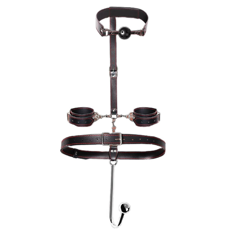 Sex Bondage Bdsm Anal Hook With Sex Bondage Collar And Ball Gag Bed Restraint Kit With Adjustable Handcuffs Collar Leather Furniture Restraint Set With Anal Ball