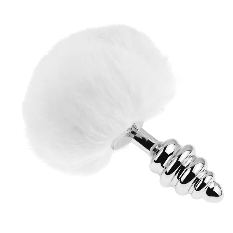 Small Anal Plug With Rabbit Bunny Tail, Sex Toys Butt Plug For Cosplay, Stainless Steel Anal Plug (Helical White)