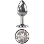 Gem Medium Anal Plug, Metal Butt Plug For Women & Men, Tapered Trainer For Beginners & Advanced, Weighted Aluminum Plug For Temperature Play, Safety Flared Base, Velvet Bag, Clear, 3.25"