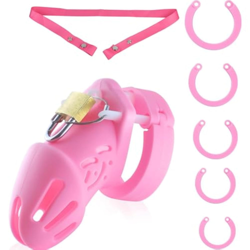 Chastity Cage With Chastity Belt, Silicone Cock Cage & Strap, Male Chastity Devices 5 Cock Rings Bondage Restraints, Breathable Penis Cage Exercise And Abstinence, Bdsm Games Sex Toy For Men (Small)