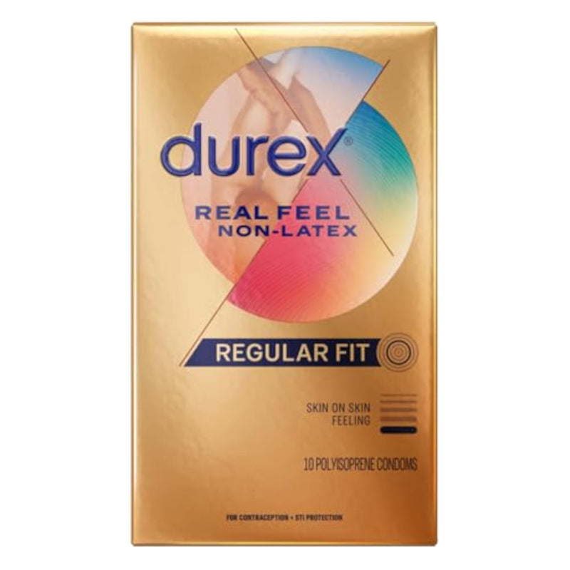 Durex Real Feel Non Latex Condoms, Lubricated Polyisoprene Condoms for Men, Natural Skin on Skin Feeling, 10 Count