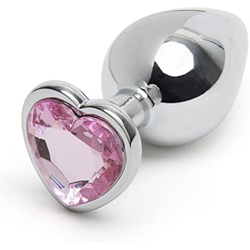 Jewelled Butt Plug - 3 Inch Heart Shaped Metal Anal Plug - Smooth & Firm Anal Toy - Waterproof - Pink Gem