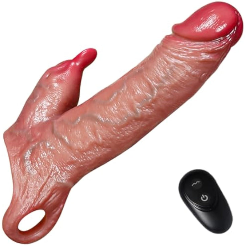 Penis Sleeve Cock Sleeve Vibrator- Realistic Adult Male Sex Toys Penis Extender Penis Enlarger,Vibrating Cock Ring 10 Modes With Remote Control,Elastic Penis Ring For Men Couples