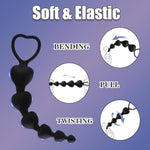 Anal Beads Butt Plug Silicone Sex Toys Flexible Anal Chain Link With 6 Heart Balls Prostate Massage Anal Trainer Anus Dilator Anal Plug Anal Dildo Adult Toy For Women And Men Beginner(Black)