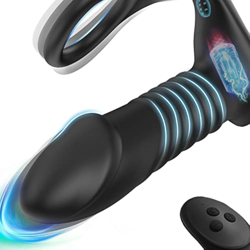 Thrusting Anal Sex Toy Vibrator With Thick Penis Ring, 3 * 10 Vibrating&Telescopic Prostate Massager Anal Vibrators, Silicone Dildo Shaped Anal Plug Gay Toy For Men Masturbation Big Virsion