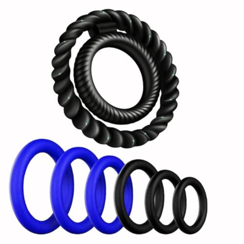 Cock Ring Silicone Penis Rings Set 7 Pcs Men’S Cock Rings Penis Sleeve For Erection Enhancing Soft Stretchy Male Sex Toys Adult Toys Sexual Stimulation Device For Couples Pleasure (Blue)