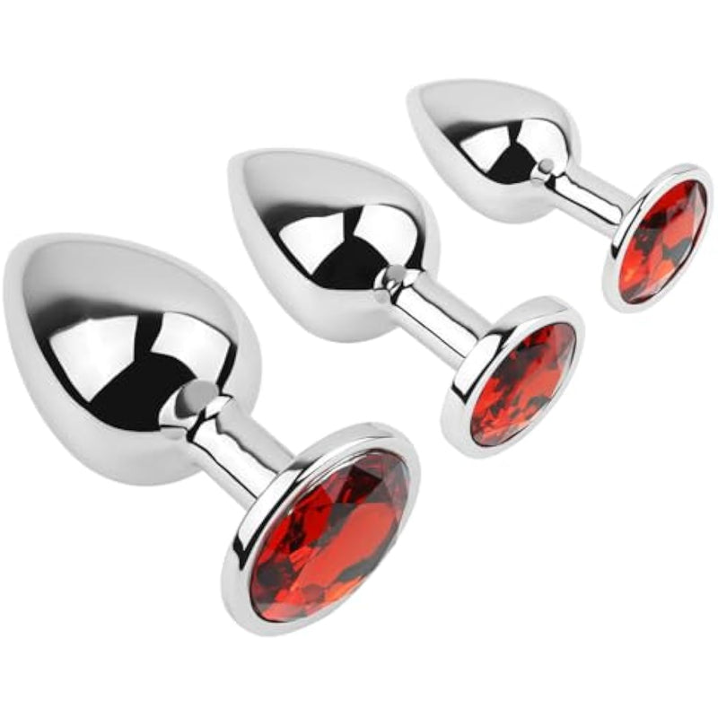 Anal Butt Plug 3Pcs Trainer Kit Metal Butt Plug Anal Trainer Toys Fetish Kinky Sex Love Games For Starter Beginner Men Women Couples (Red)