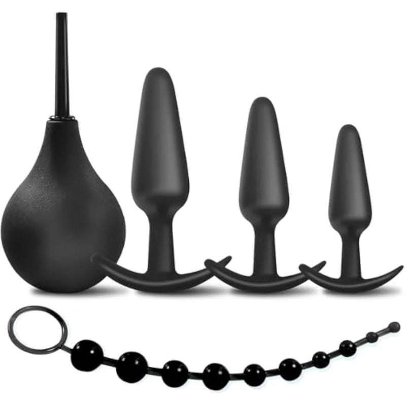 Anal Plug Adult Sex Toys,5Pcs Silicone Butt Plugs Anal Beads Enema Plug Sexy Training Set Butt Plug Kit For Women, Men And Couples