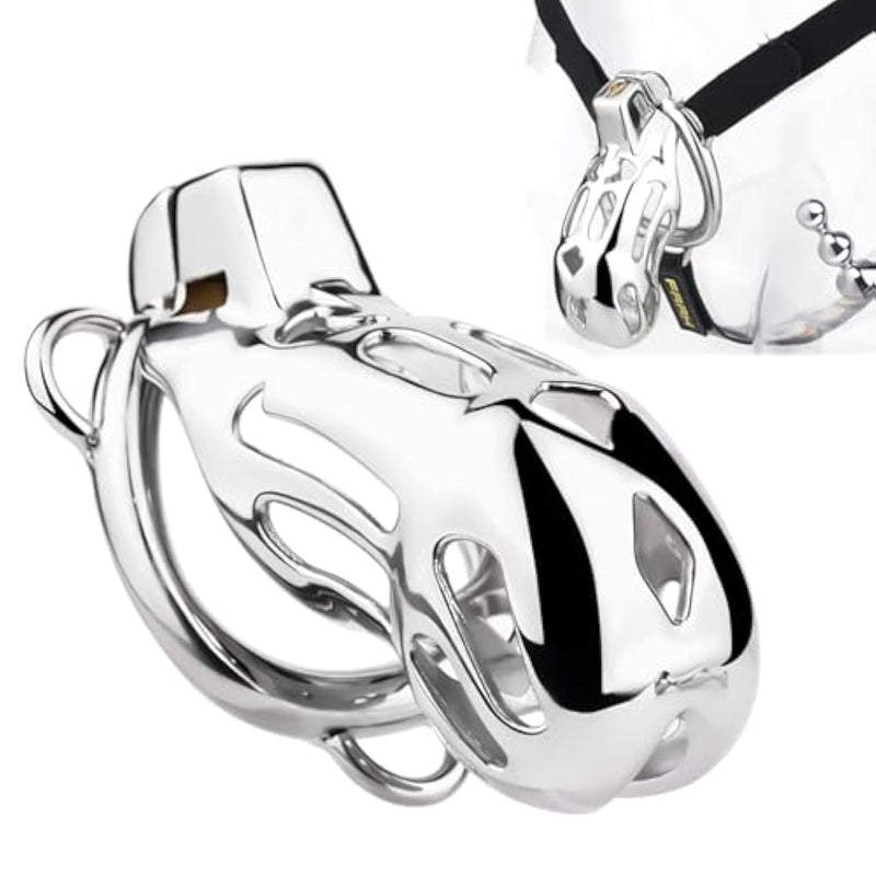 Long Chastity Cage With Adjustable Waist Belt And Beaded Butt Plug, Invisible Lock Design Chastity Devices Sex Toy For Male Penis Bondage And Restraint (51Mm)