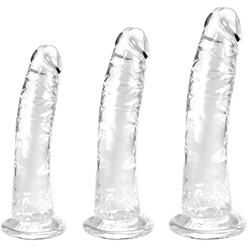 Clear Suction Realistic Dildo Set - 3 Sizes(Small6.4'',Big7.4'', Huge9.6'') For Anal And Vaginal Pleasure - Perfect For Beginners To Advanced Users Lifelike Penis