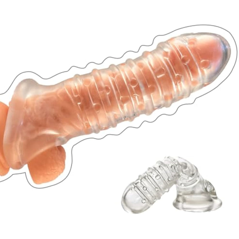 Reusable Thick Penis Sleeve Cock Ring, Ultra-Soft Cock Sleeve Penis Extender,Couples Cock & Girth Enhancer Adult Sex Toys For Men (Transparent)