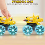 3 Pack Dinosaur Car Toys For Kids Toddlers, Light Up Wheels Monster Truck Toys For Boys 2 3 4 5 6 7 8 Years Old Christmas Birthady Gifts Press & Go Dino Trucks Toy For Toddler Boy Baby