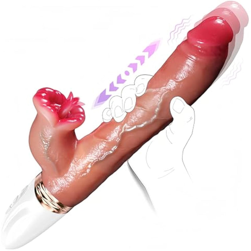 Sex Toys For Women - Realistic Dildo Rabbit Vibrator With 9 Vibration 3 Thrusting And Heating Licking Modes For Anal Clit G-Spot Stimulation,Big Penis Adult Toys For Couple, Flesh