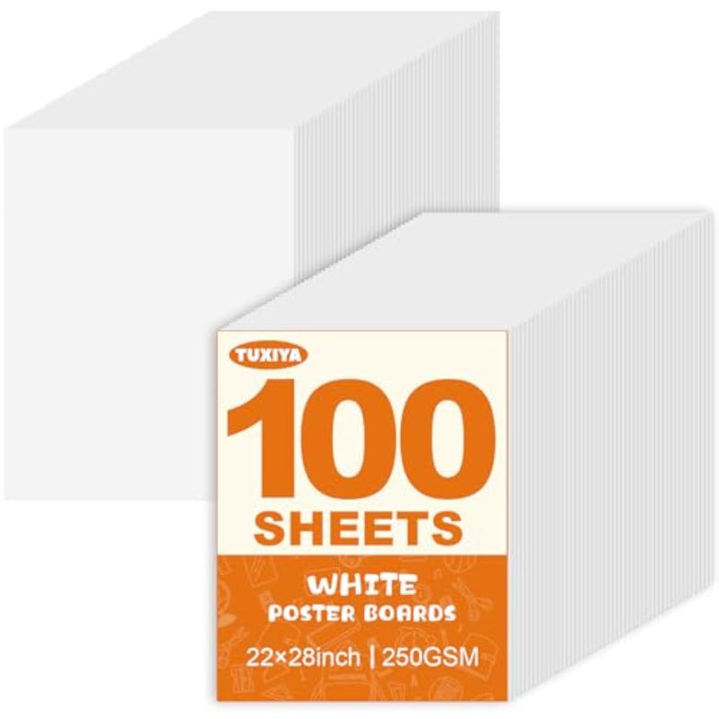 100 Pack White Poster Board, 22" x 28" White Poster Paper Bulk