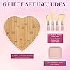 Charcuterie Board and Serving Set, Bamboo Serving Board, Ceramic Dish, Cheese Utensils with Titanium Coated Blades, 6-Piece Set, Pink