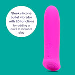 Ignite Bullet Vibrator - 3.5 Inch Silicone Mini Bullet Massager Beginner Friendly - 20 Function Bullet Vibrator For Women With Storage Bag - Rechargeable & Waterproof - Pink