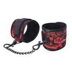 Red Faux Fur Lined Handcuff Set for Adult Bondage Play, Soft Blindfold Included