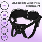 Adjustable Strap On Harness, Plus Size Strapon Harness For Women, Strapless And Wearable Dildo Harness, With 5 Different Sized O-Rings, Elegant Lace Ruffle Back Panel, Maximum Waist 52"