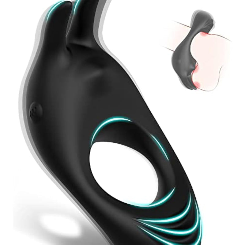 Vibrating Cock Ring With Rabbit Design, Rechargeable Penis Ring Vibrator With 9 Vibration Modes, Erection Pleasure Enhancing Mens Vibrator For Couples Play,Silicone Adult Sex Toys & Games (Black