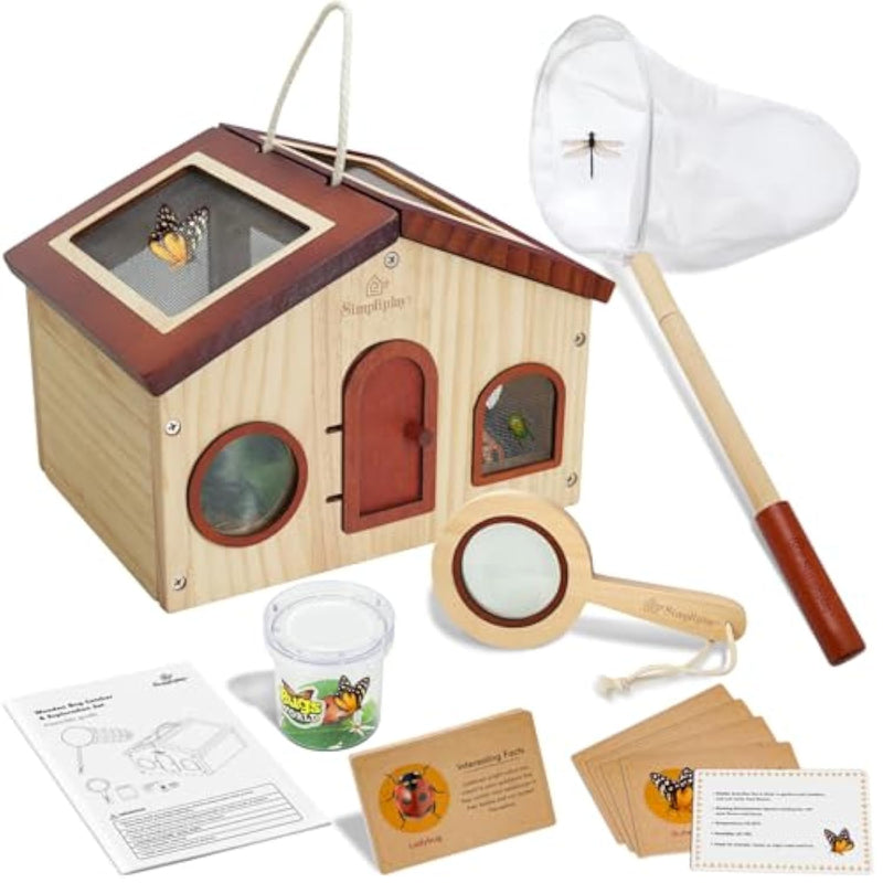 Kids Explorer Kit & Bug Catcher For Kids, Outdoor Toys With Large Portable Wooden Bug Habitat, Butterfly Net, Magnifier, Observation Cup, 15 Insect Cards For Toddler 3-8 Year Old Boy Gift