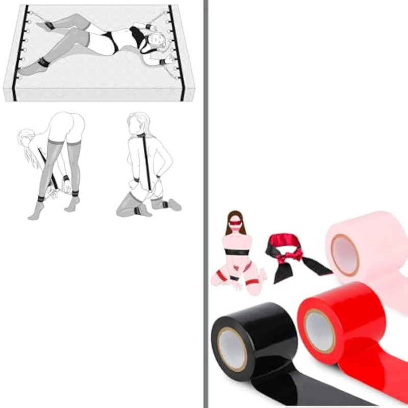 3Rolls Bdsm Bondage Restraints Tape Set With 2 In 1 Bed Bondage Set
