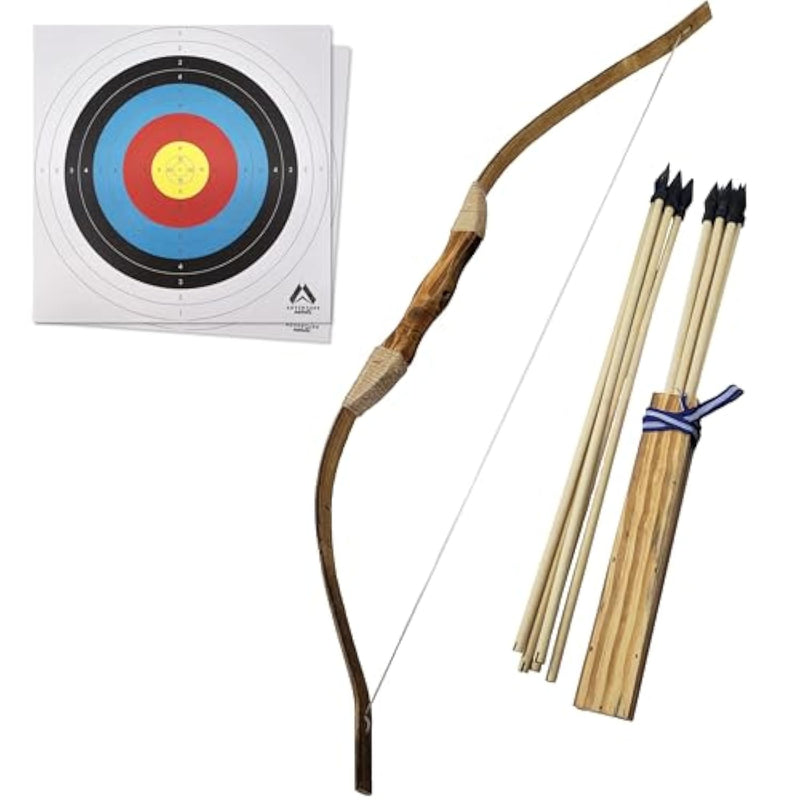 Handmade Wooden Bow And Arrow Set | 10 Wood Arrows And Quiver | For Outdoor Play