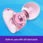 Heart Butt Plug - 3 Inch Glass Anal Plug - Firm 4 Inch Girth & Hypoallergenic - Waterproof - Pink