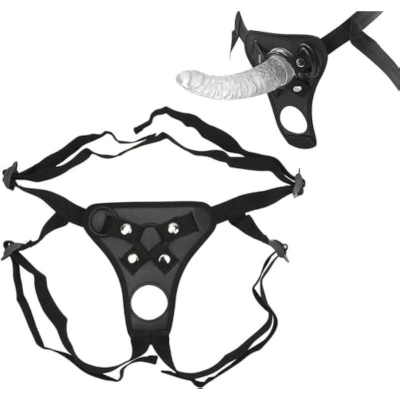 Strap On Adjustable Dildo Harness Adult Sex Toys For Women Men, Adult Strapon Dildo Accessories Sex Harness With 2 Size O-Rings For Lesbian Gay Couples Vaginal Anal Play, Black