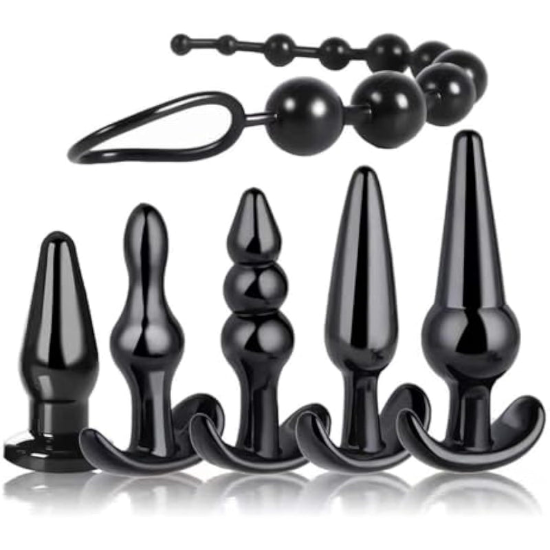 Beginner To Advanced Anal Training Kit 6-Piece Soft Silicone Butt Plug Set With Tapered & Beaded Designs For Comfortable Gradual Play Flexible & Body Safe