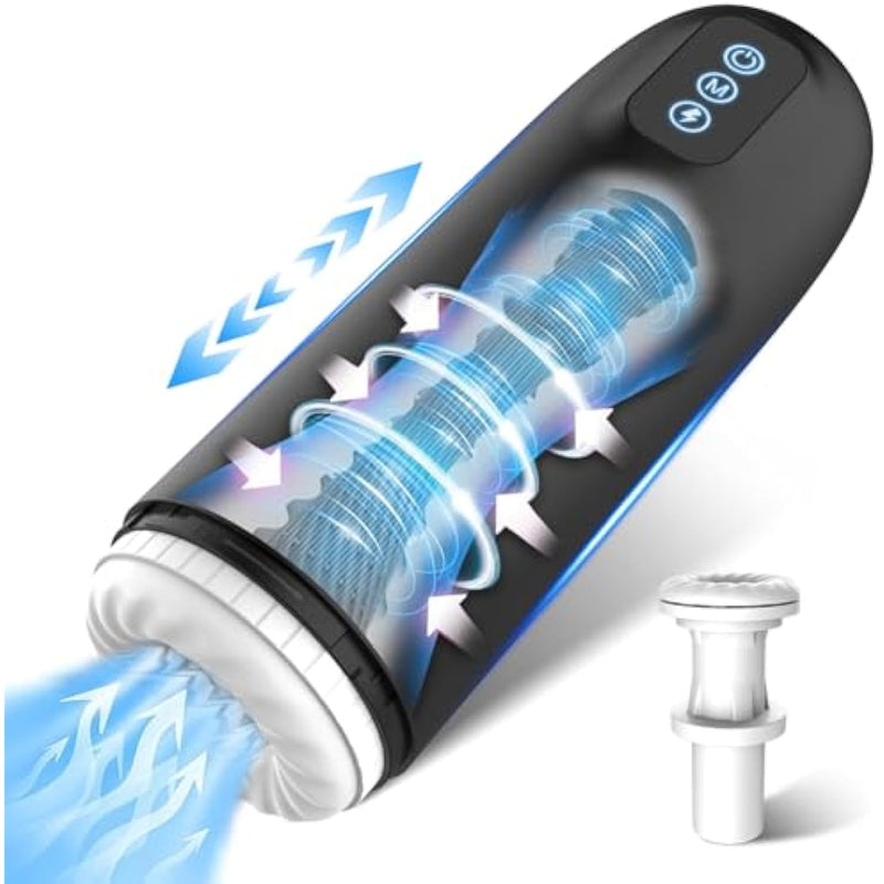 Automatic Male Masturbator - Sex Toys For Men Electric Stroker With 7 Thrusting & Vibrating & 1 Climax Modes, 3D Realistic Silicone Sleeve Pocket Pussy, Sex Machine Adult Toys For Men - Black