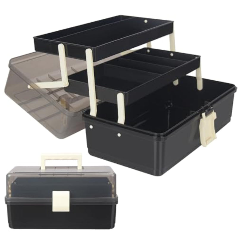 13 Inch 3-Layer Craft Storage Box with Handle for Art Supplies, Black