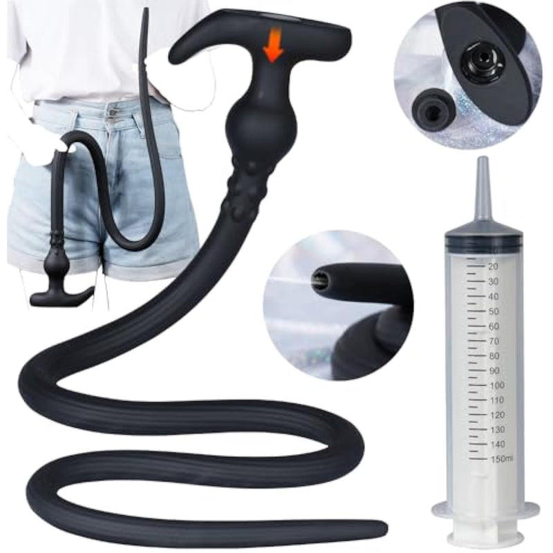 41" Bdsm Extra Long Silicone Anal Plug Douche Set With 150Ml Syringe, Shower Douche Nozzle For Travelling Extended Enema, Hollow Butt Plug Dildo Sm Sex Toys For Adults Male Female Couples (L)
