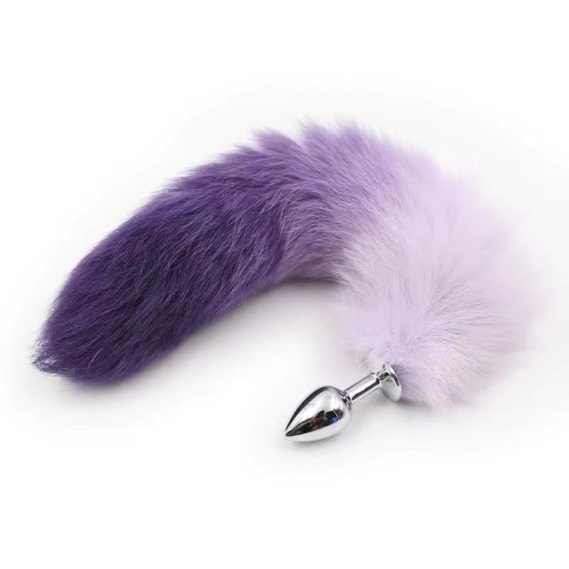 Sexy Fox Tail Cosplay Anal Plug Anal Butt Plug Adult Sex Toys For Women Men Couple Stainless Steel Anal Plug (Purple Small)
