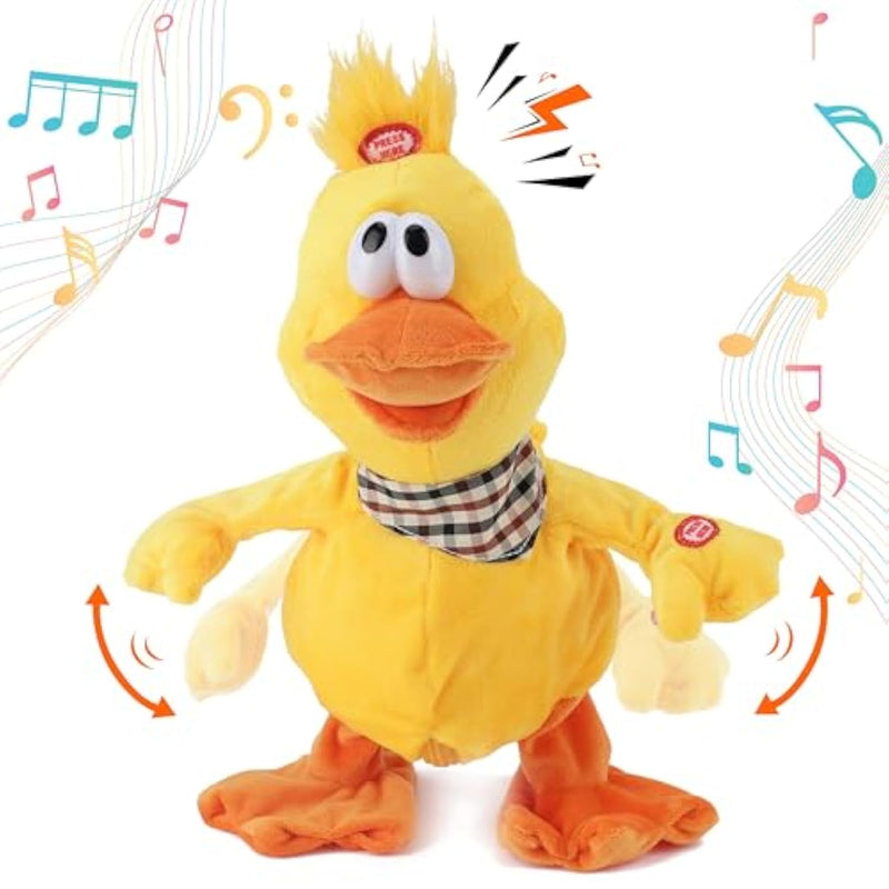 13" Quacking Duck Musical Stuffed Animal Plushies Walking Singing Waving Electronic Interactive Plush Toy For Kids Boys Easter