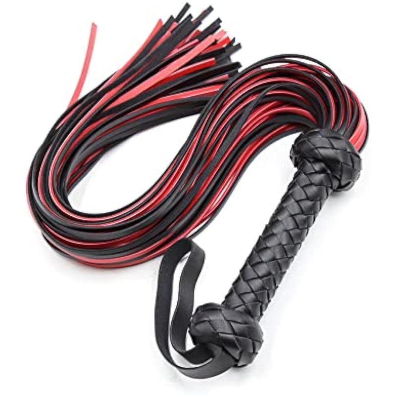Restraints Spanking Whips, 25Inch Faux Leather Flogger For Adult Bdsm Play, Black And Red